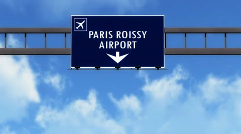 4K Passing Paris Charles De Gaulle France Highway Airport Sign with Matte 12  Stock-Footage 55723393