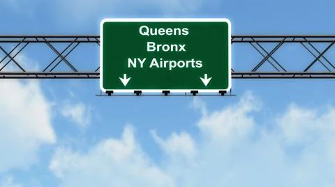 4K Passing Queens Bronx NY Airports Sign with Matte 2 stylized Vídeos de archivo 54620121