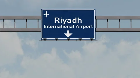 4K Passing Riyadh Saudi Arabia Highway Airport Sign with Matte 3 neutral Stock-Footage 55429683