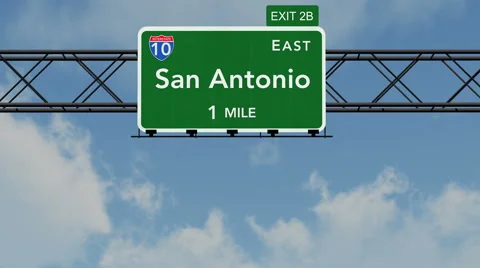 4K Passing San Antonio Interstate Highway Sign with Matte 1 neutral Stock Footage 47068080