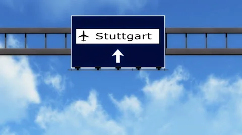 4K Passing Stuttgart Germany Highway Airport Sign with Matte 2 stylized Stock Footage 55740109