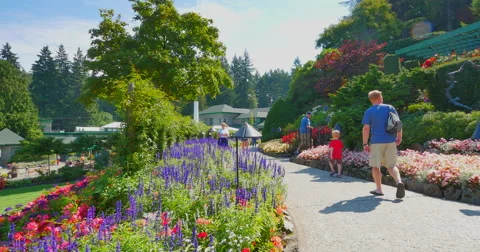 4K Path and Flowers, Cafe at Butchart Gardens, Victoria Stock Footage 41607869