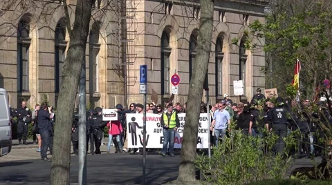 4k Pegida demonstration and crowded crowd anti-demo Braunschweig Stock Footage 49291469