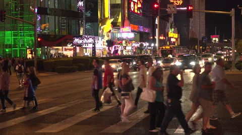4K: People Walking Crossing The Las Vegas Strip Stock Footage