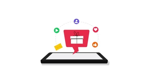 4k Phone with Gift Box Notification and Icons. Online Reward Concept Animation Stock Footage 334118834