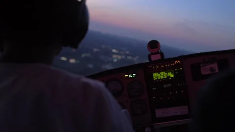 4K Pilot Flying Small Airplane at Sunset, Beautiful Beachcraft Stock Footage 307128951