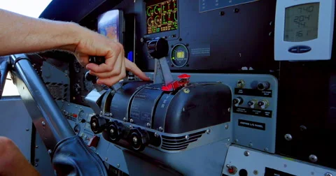 4K Pilot's Hand on Engine Throttle, Airplane Cockpit Stock Footage 61629585