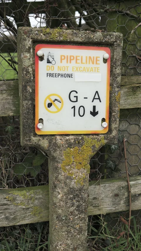 4K: Pipeline Marker for a Gas or Ethanol Underground pipe in the UK. Vertical. Stockbeeldmateriaal 326338536