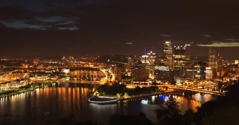 4K Pittsburgh Skyline Night to Dawn Timelapse Stock Footage