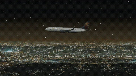 4K Pixel seamless animation of a flying plane over the city. Stock Footage 288486366