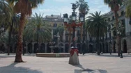 4K Plaça Reial In Barcelona, Spain, Empty Fountain, Deserted Square On Lockdown Stock Footage