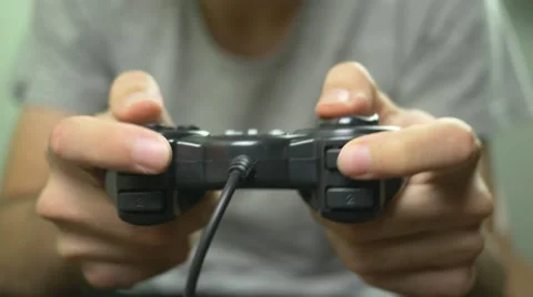 4K Playing Hands On Video Game Controller Closeup Stock Footage 44493879