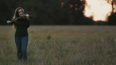 4k Playing Violin in Field Video stock 44340392