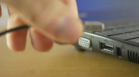 4K Pluging USB Cable In Computer Port Stock Footage 53011824