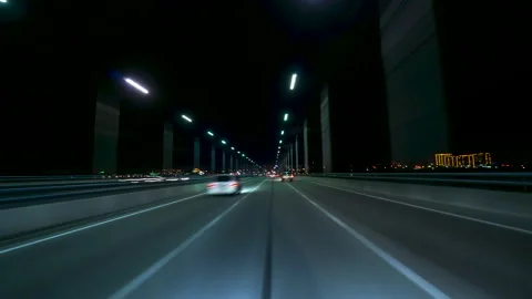 4K Point of View Hyperlapse Time-lapse of Car Driving Through City High Speed On Stock Footage 146936062