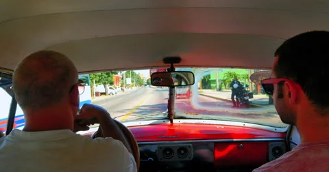 4K Point of View Inside Car, POV from Driver of Classic Cuba Car Video stock 61436674