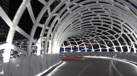 4k point of view shot of walking along Webb Bridge in Melbourne at night Video stock 56742554