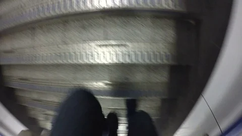 4K Point of view of someones feet walking up steps as they commute Stock Footage 74145669