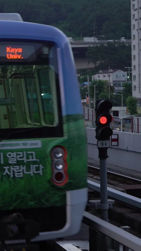 4K Point Of View Subway Train Of Busan In South Korea. Metro Railway Train Stock Footage 314398035