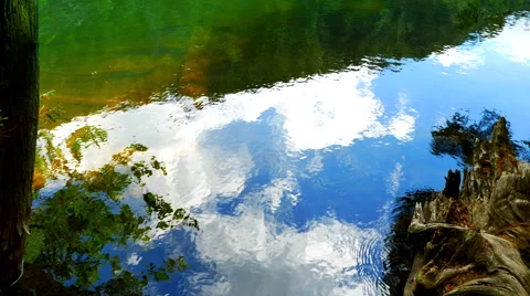 4K Pond Water Reflection, Beautiful Sky and Mountain, Water Surface Stock Footage 66325828