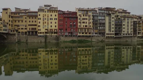 4K Ponte Vecchio Reflections on Arno River – Florence, Italy, 28 November 2023 Stock Footage 305992990