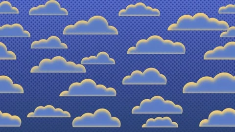 4K Pop Art Clouds (Marching in Formation) with Halftone Depth Pattern Loop Stock Footage 346159741