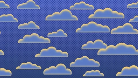 4K Pop Art Clouds (Marching Out of Formation) with Halftone Depth Pattern Loop Stock Footage 346159874