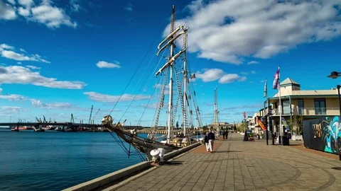 4K Port Adelaide Hyperlapse Boat Stock Footage 76954545