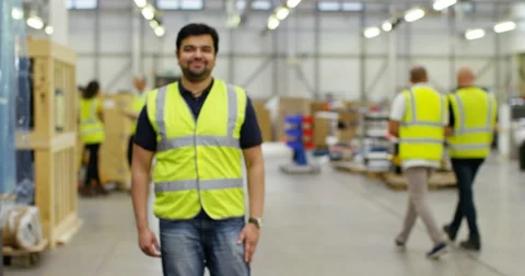 4k, Portrait of a cheerful and friendly male warehouse manager. Slow motion. Stock Footage 68845631