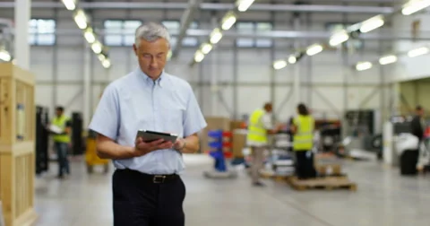 4k, Portrait of a mature man working inside in a distribution warehouse. Stock Footage 68844707