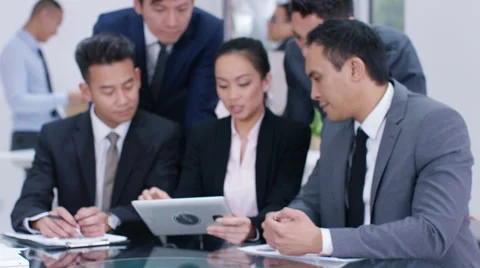 4K Portrait of smiling Asian business team in modern office Stock Footage