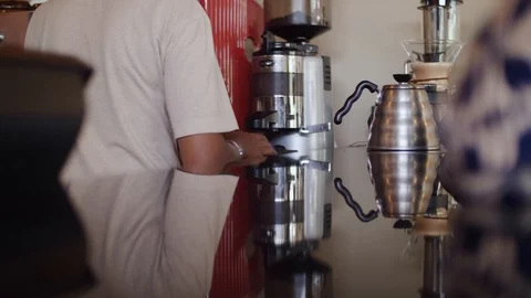 4k Portrait view of hand cleaning coffee machine. Stock Footage 111328482