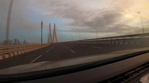 4K POV Car driving Hyperlapse Timelapse during Sunset, Mumbai, India Stock Footage 139554680