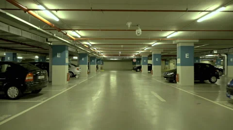 4K Pov drive through underground parking garage lot,real time Stock Footage 55272828