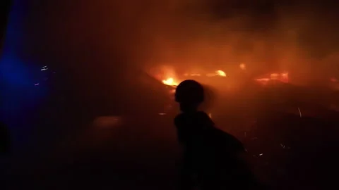 4K POV fire-fighter in action Stock Footage 135034633