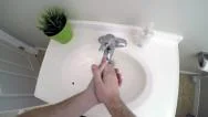 4K Pov Man Washing Hands Stock Footage