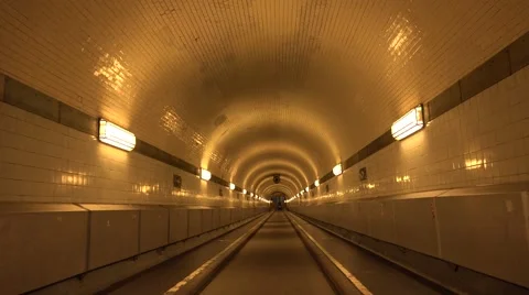 4K POV Point of view alight tunnel Hamburg city classical walk bike pass walkway Stock Footage 56719205