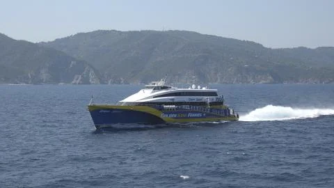 4K POV Point of view ferry cruise sailing sea water marine traffic meeting ship Stock Photos