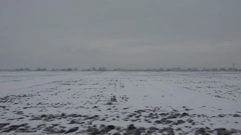 4K POV Point of view train pass winter season snowy field misty plain haze foggy Video stock 54718894