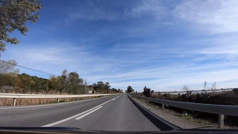 4K, POV view of car driving on long road in countryside of Spain. Landscape.-Dan Stock Footage 111890257