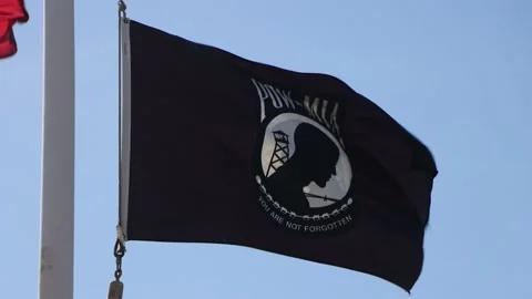 4K POW MIA Flag at the Huntington Beach Pier Stock Footage