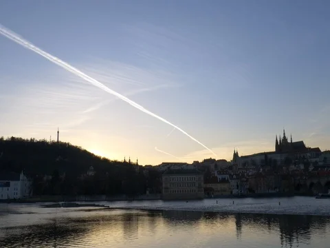 4K Prague Castle at Sunset over River Video stock 75429119
