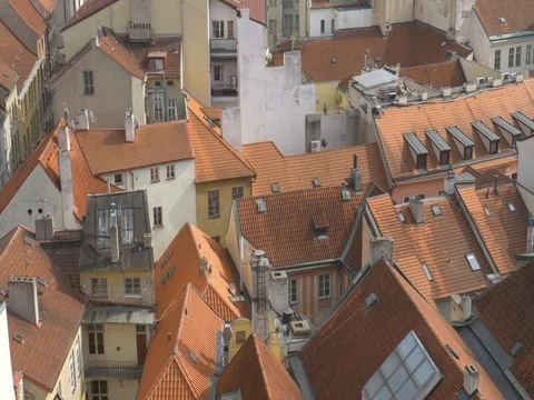4K Prague Old Town Rooftops from Bird's eye View Video stock 75429060