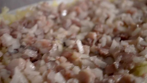 4k, Preparation of a dish herring under a fur coat.Eggs, Russian national dish. Stock Footage 101281298