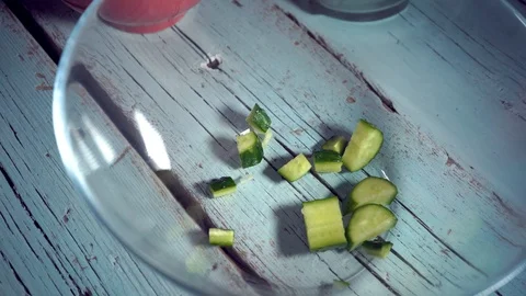 4k, Preparing fresh vegetable salad with greek cheese. Food stop motion animatio Stock Footage 99572180