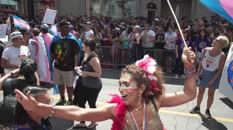 4k Pride Parade 2016 Young Dundas Street Toronto Canada Stock Footage 66639732