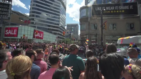 4k Pride Parade 2016 Young Dundas Street Toronto Canada Stock Footage 66639978