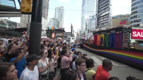 4k Pride Parade 2016 Young Dundas Street Toronto Canada Stock Footage 66640974