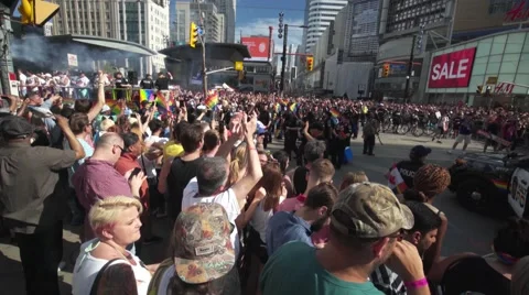 4k Pride Parade 2016 Young Dundas Street Toronto Canada Stock Footage 66641110