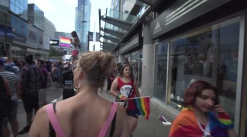 4k Pride Parade 2016 Young Dundas Street Toronto Canada Stock Footage 66641380